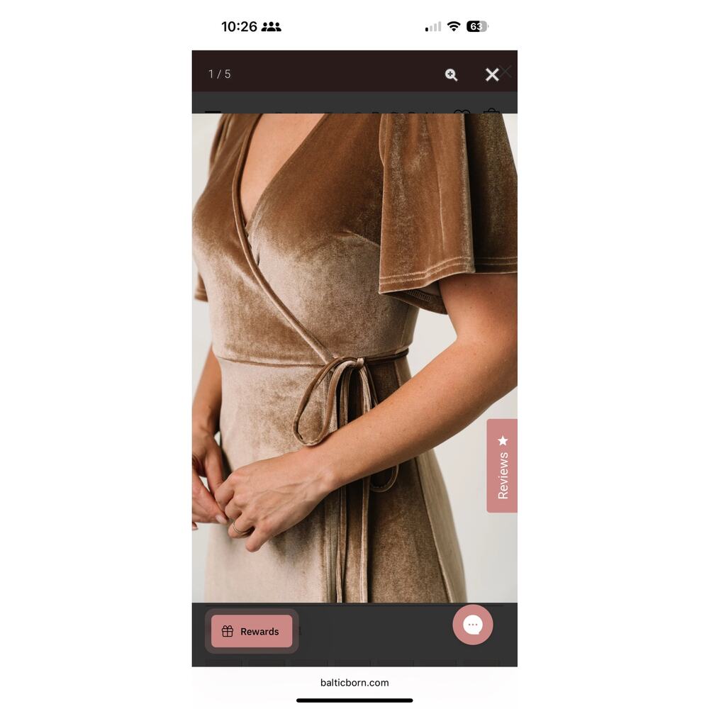 Wedding Guest BALTIC BORN Taupe Maxi Wrap Dress Size Small Flutter Sleeve Velvet - Picture 8 of 8